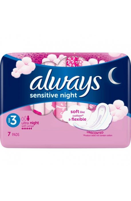 Chusteczki podpaski higieniczne - Podpaski Always Sensitive Night 7szt Różowe - 